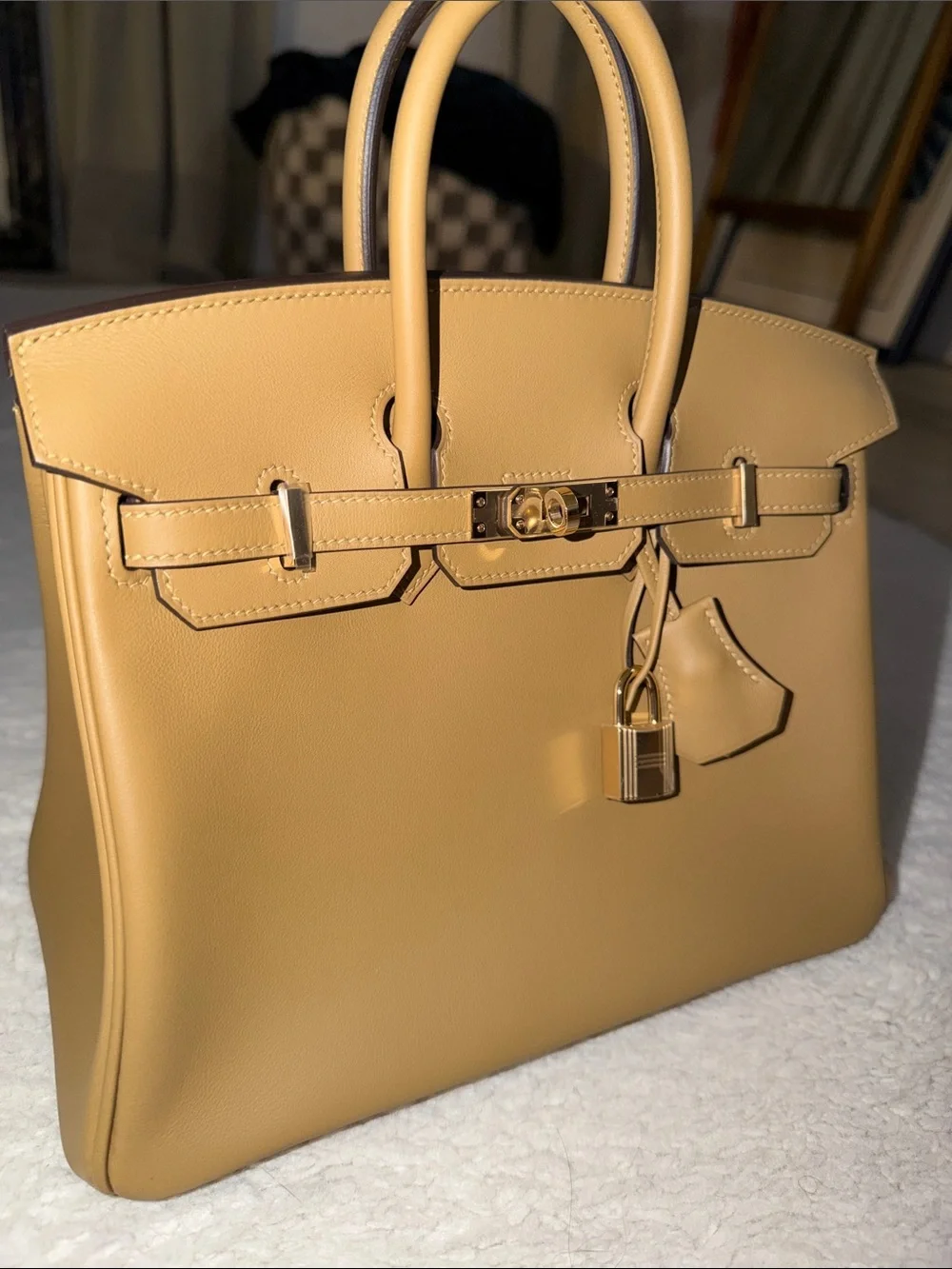 Hermes Birkin 25 Swift Leather Permabrass hardware (champagne) in Dune Color
